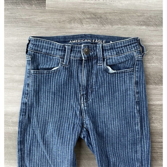 American Eagle Striped Hi Rise Jegging Crop Jeans Size 2 Short F9 - Picture 2 of 7